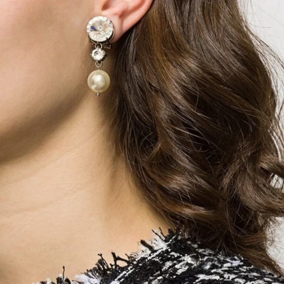 Miu Miu Crystal and Pearl Drop Clip on Earrings - Picture 4 of 7